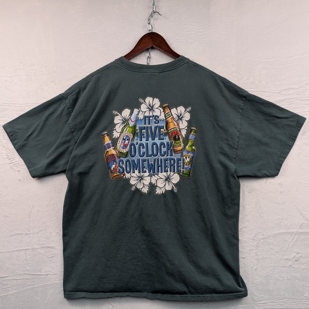 VTG Big Dogs T-Shirt Mens XL Green Five O'Clock Somewhere Beer Beach Relaxed Y2K